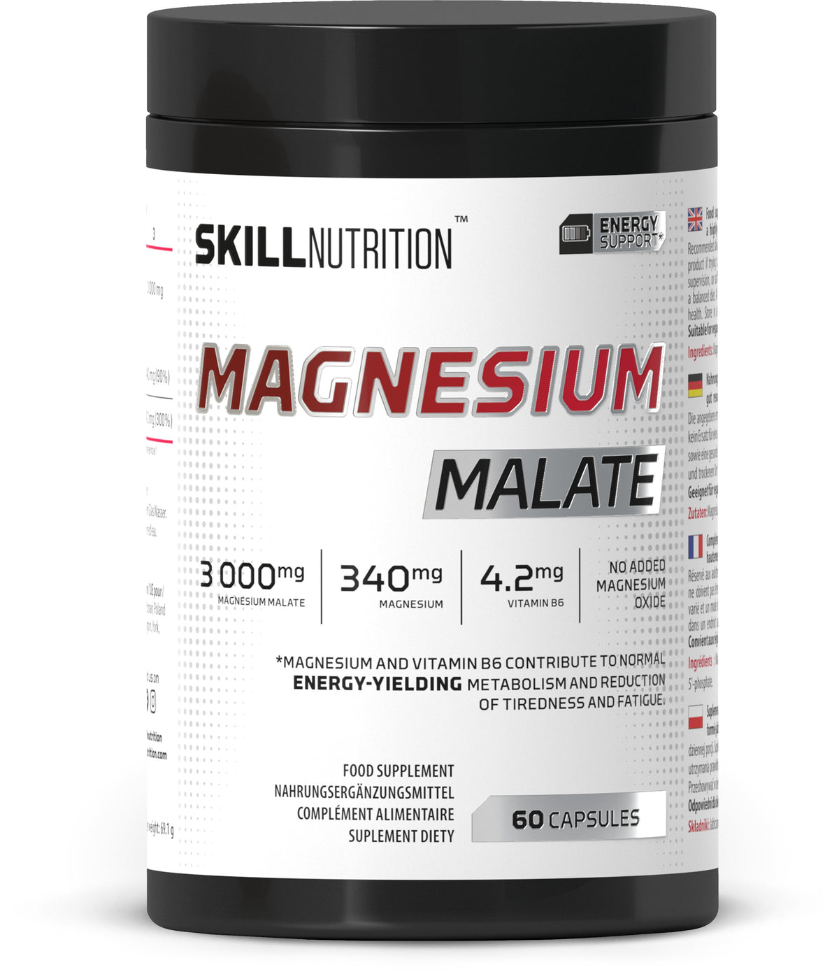 Pakning med Skill Nutrition Magnesiummalat, 60 kapsler