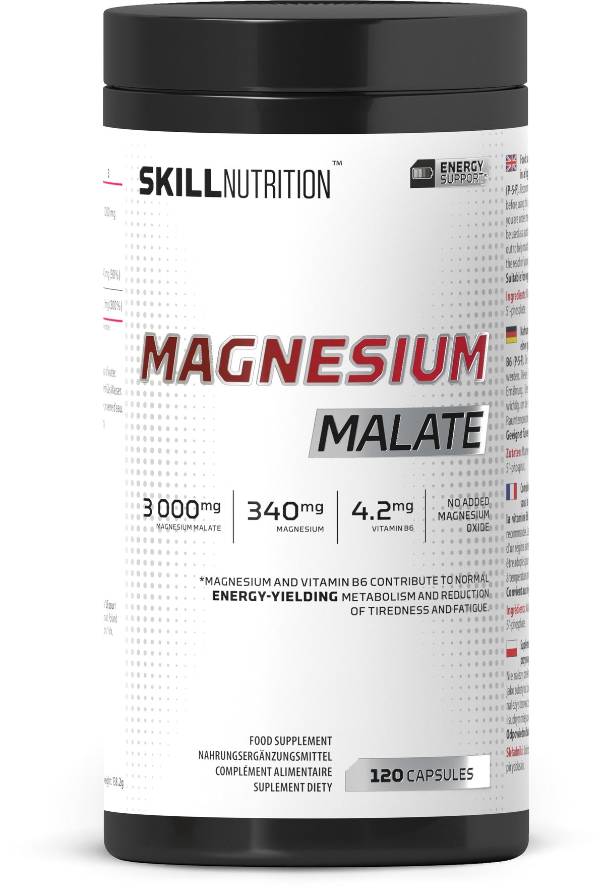 Dåse med Skill Nutrition Magnesium Malate, 120 kapsler