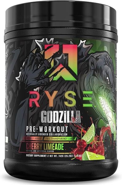 Beholder med RYSE Godzilla Pre-Workout i smagen kirsebær-limeade, 742 g