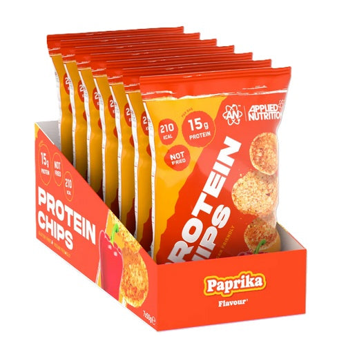 Syv poser Applied Nutrition Protein Chips med paprikasmag, 50 g pr. pose