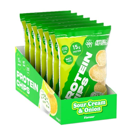 Poser med Applied Nutrition Protein Chips i smagen Sour Cream & Onion, 7 stk. à 50 g