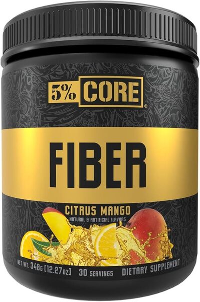 Beholder med 5% Nutrition Fiber Core fiberpulver, citrus-mango, 348 g