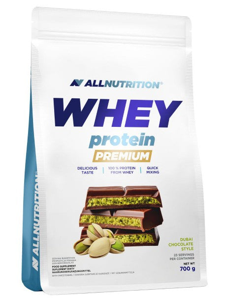 Allnutrition Whey Protein Premium valleproteinpulver, smag Dubai Chocolate, 700 g