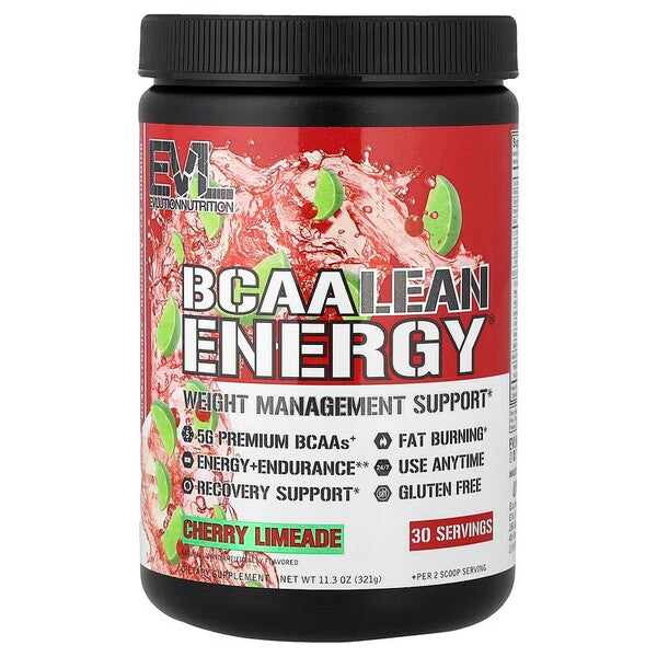 Bøtte med EVLution Nutrition BCAA Lean Energy i smagen kirsebær-lime, 321 g