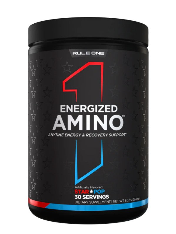 Pakning med Rule One Energized Amino aminosyrepulver i smagen Star Pop, 270 g