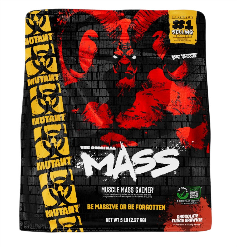 Dåse med Mutant Mass gainer-pulver i smagen Chocolate Fudge Brownie, 2270 g