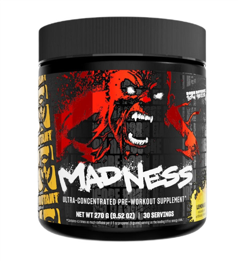 Mutant Madness pre-workout i smagen Roadside Lemonade, 225 g krukke