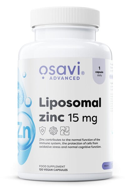 Pakke med Osavi liposomalt zink 15 mg zinkcitrat, 120 veganske kapsler