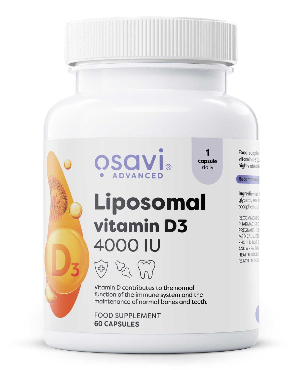 Pakning med Osavi liposomalt D3-vitamin, 4000 IE, 60 kapsler