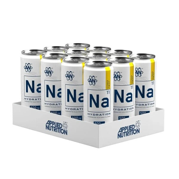 Kasse med 12 dåser Applied Nutrition Na11 Hydration Cans i smagen Citrus Twist