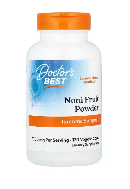 Glas med Doctor's Best Noni-frugtpulver 650 mg, 120 vegetariske kapsler