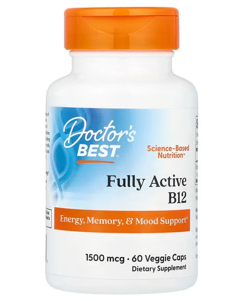 Flaske med Doctor's Best Fully Active B12 1500 mcg, 60 vegetariske kapsler