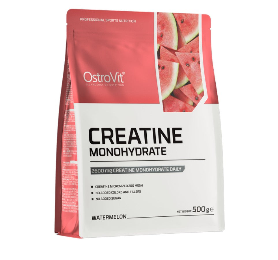 Pakning med OstroVit kreatinmonohydrat i pulverform, smag vandmelon, 500 g