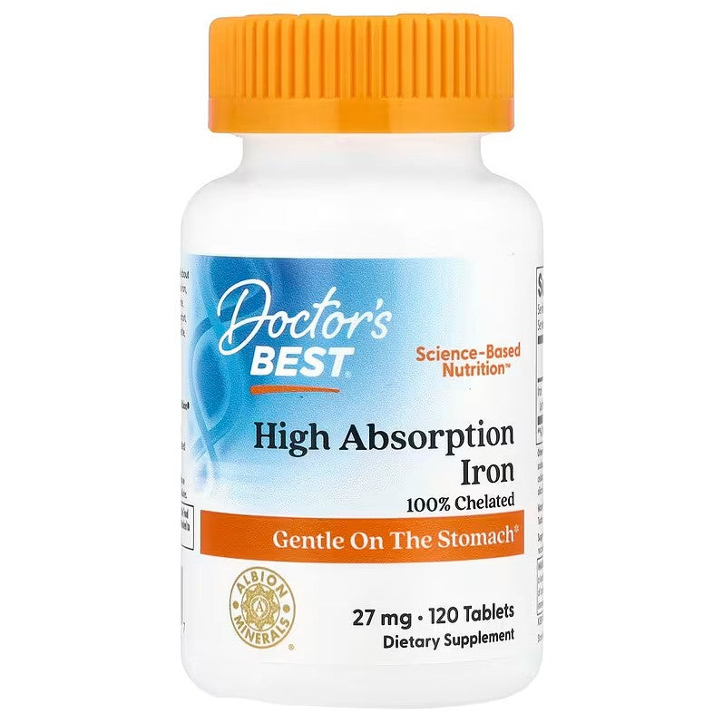 Beholder med Doctor's Best jerntabletter 27 mg, 120 tabletter