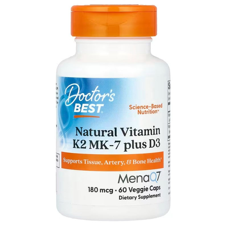Pakning med Doctor's Best naturligt vitamin K2 MK7 med MenaQ7 og D3, 60 vcaps