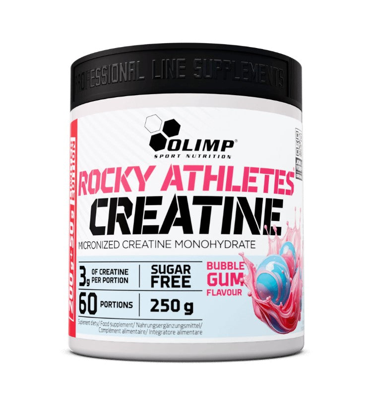 Pakke med Olimp Nutrition Rocky Athletes kreatinmonohydrat, smag Bubble Gum, 250 g