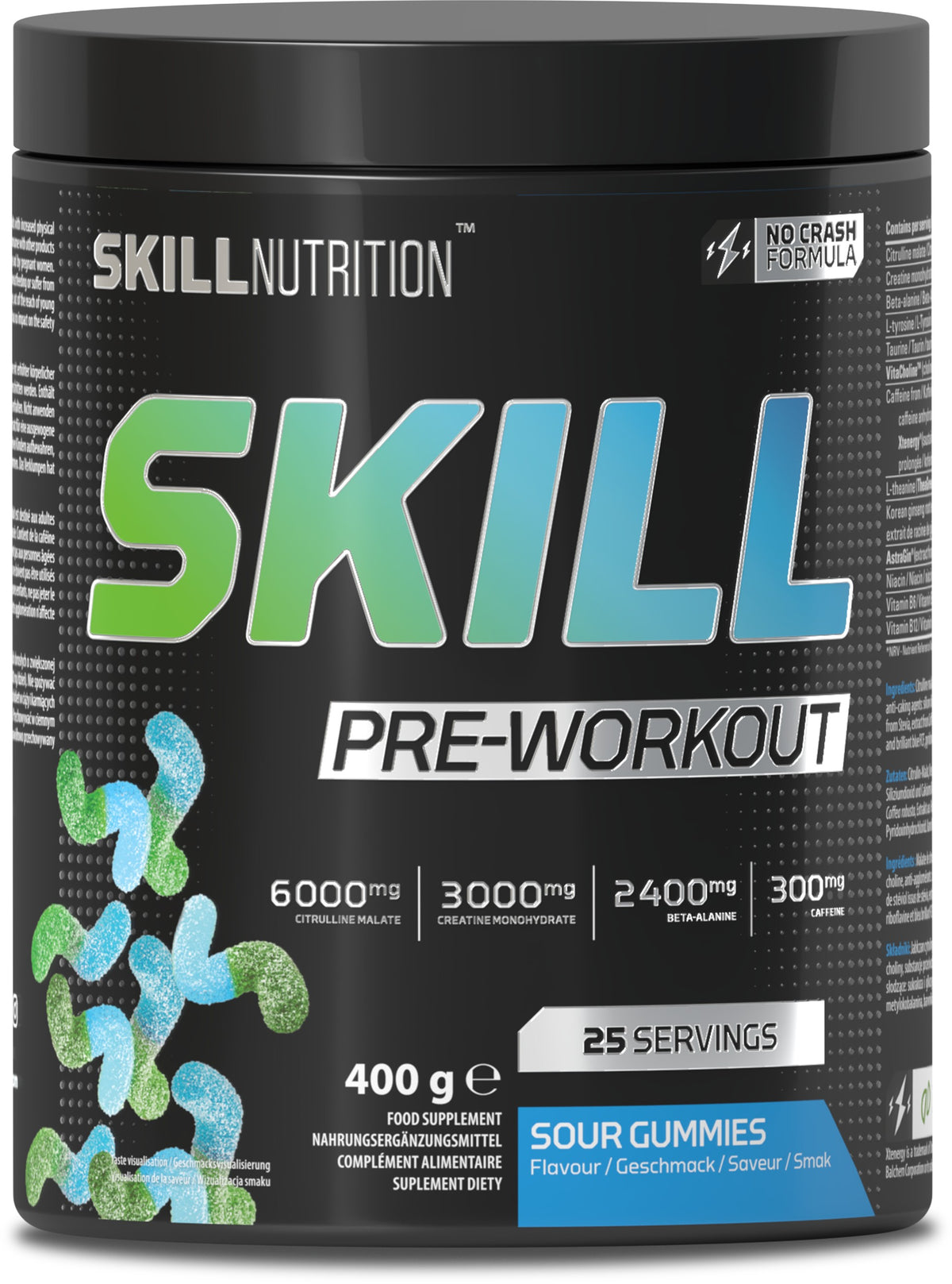 Skill Nutrition Pre-Workout pulver i smagen Sour Gummies, 400 g