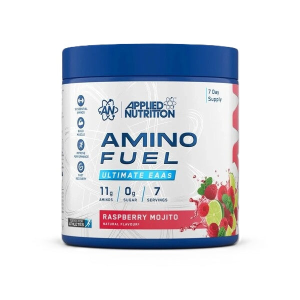Beholder med Applied Nutrition Amino Fuel EAA i smagen Hindbær-Mojito, 91 g