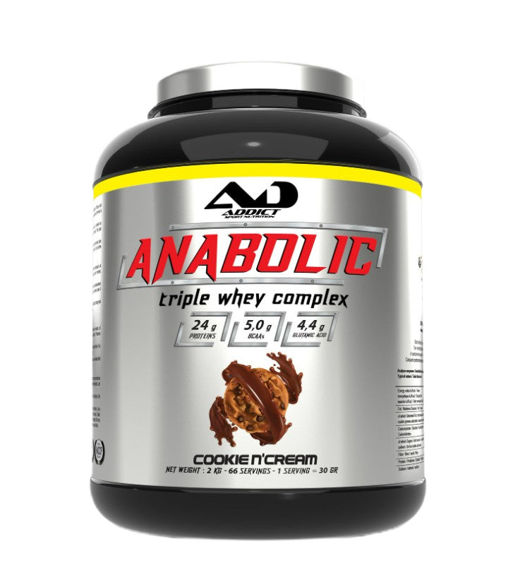 Addict Sport Nutrition Anabolic Triple Whey Complex proteinpulver, Cookie NCream, 2000 g