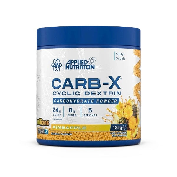 Pakning med Applied Nutrition Carb X kulhydratpulver, smag Millions Pineapple, 125 g