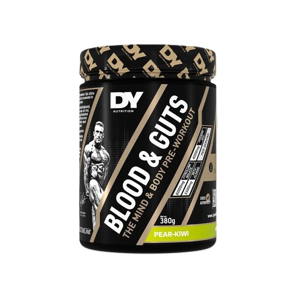 Beholder med Dorian Yates Blood and Guts pre-workout pulver, Pear Kiwi, 380 g