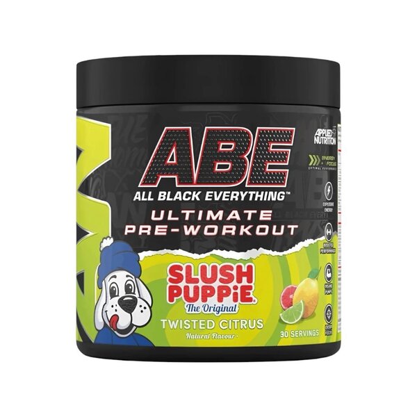 Pakning med Applied Nutrition ABE pre-workout pulver, Slush Puppie Twisted Citrus, 375 g