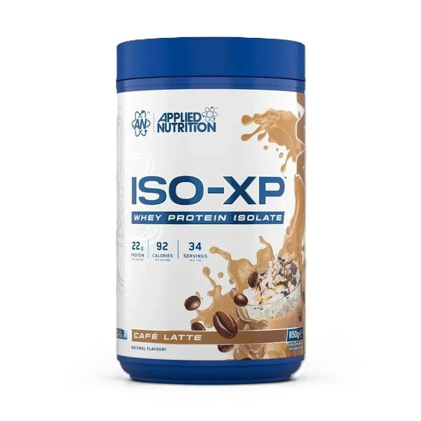 Dåse med Applied Nutrition ISO-XP valleprotein i smagen Cafe Latte, 850 g