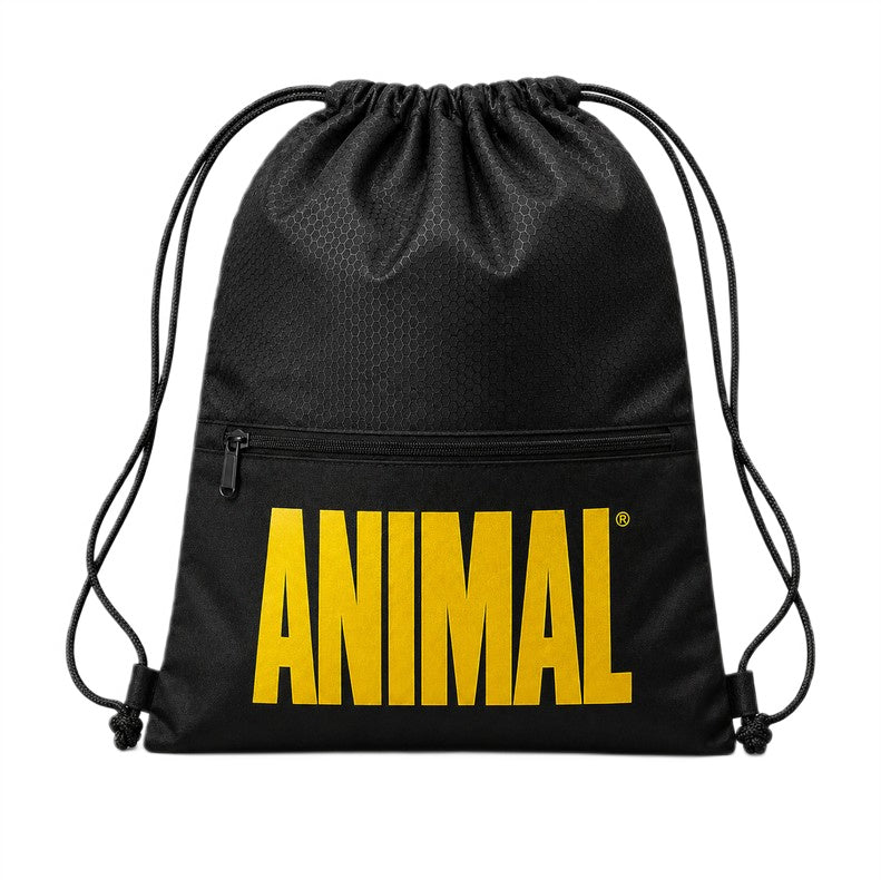 Animal Drawstring Backpack, snørepose og rygsæk i sort med gul