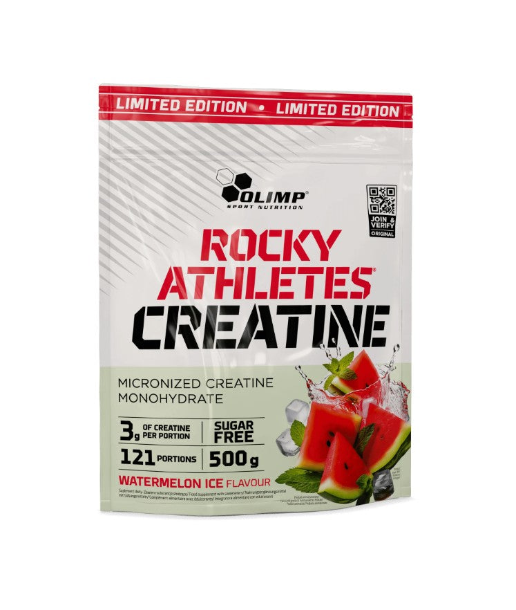 Dåse med Olimp Nutrition Rocky Athletes Creatine pulver, Watermelon Ice, 500 g
