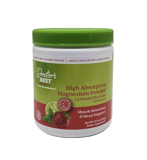 Doctor's Best magnesiumglycinat pulver med jordbær-limesmag, 350 g