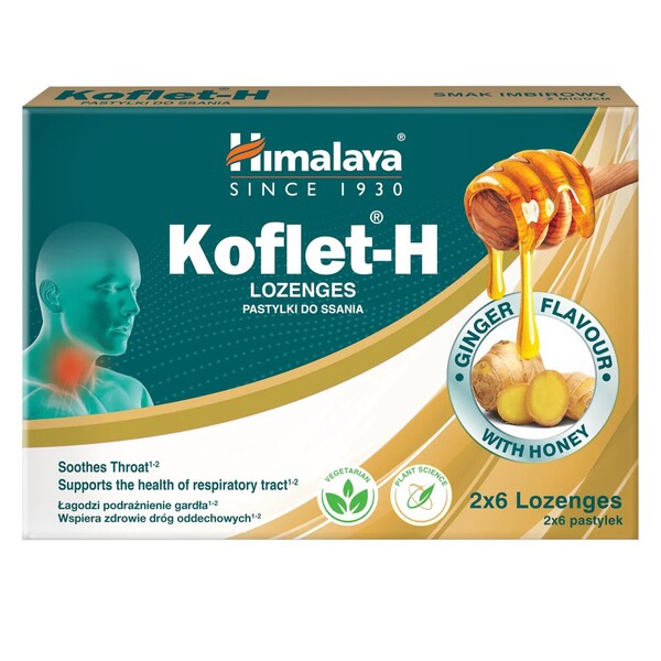 Pakke med Himalaya Koflet-H pastiller med ingefærsmag, 12 stk.