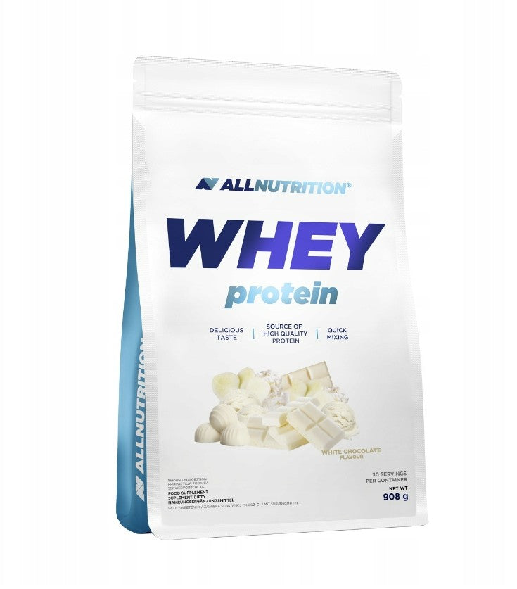 Allnutrition Whey Protein valleprotein i bøtte, smag af hvid chokolade, 908 g