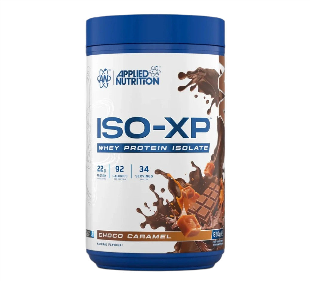 Pakning med Applied Nutrition ISO-XP valleisolat, smag Choco Caramel, 850 g