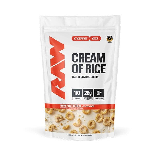 Beholder med Raw Nutrition Cream of Rice risgrød, honning-nød, 800 g