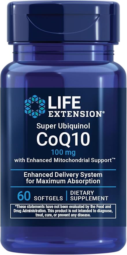 Pakning med Life Extension Super Ubiquinol CoQ10 100 mg, 60 bløde kapsler