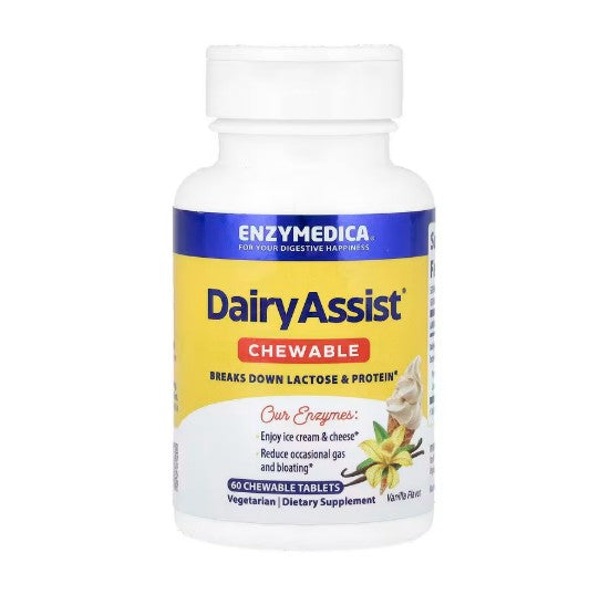 Enzymedica DairyAssist tyggetabletter med vaniljesmag, 60 stk.