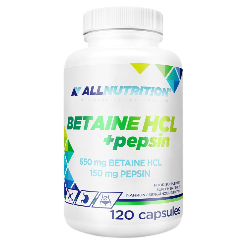 Pakke med Allnutrition Betaine HCl + Pepsin, 120 kapsler