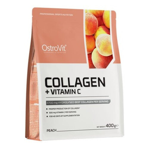 OstroVit Kollagen + C-vitamin med ferskensmag, pakke med 400 g