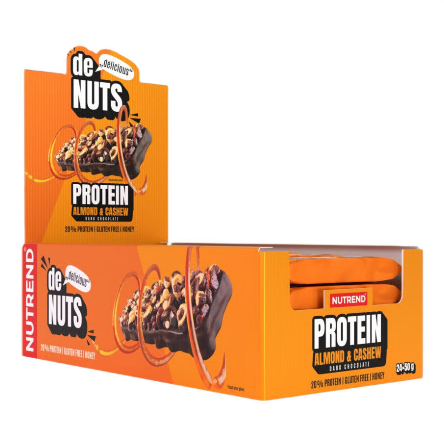 Nutrend Denuts proteinbar Almond & Cashew Dark Chocolate, kasse med 24 barer
