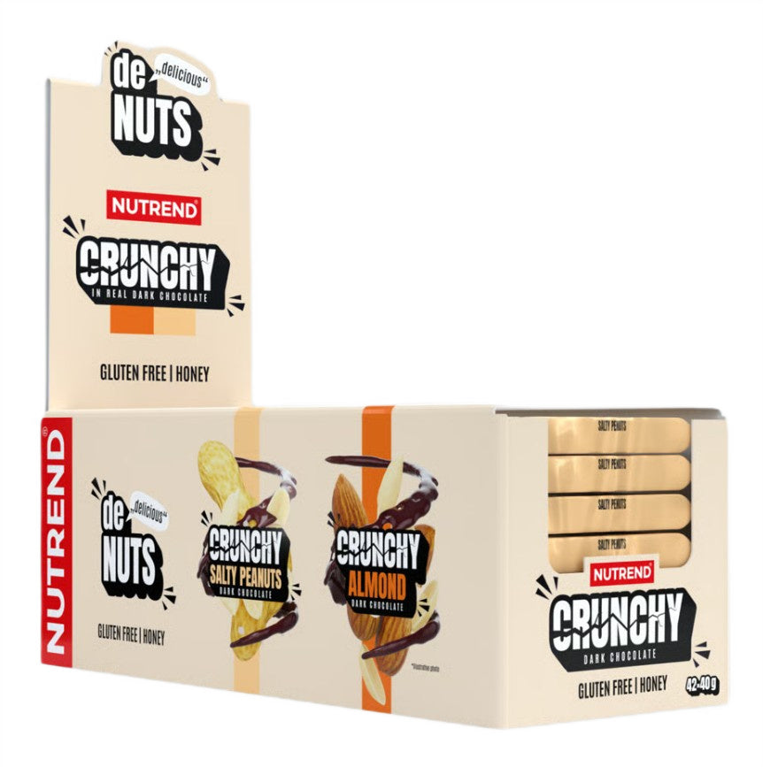 Kasse med Nutrend Denuts Crunchy bar, Salty Peanuts Dark Chocolate, 42 barer á 40 g