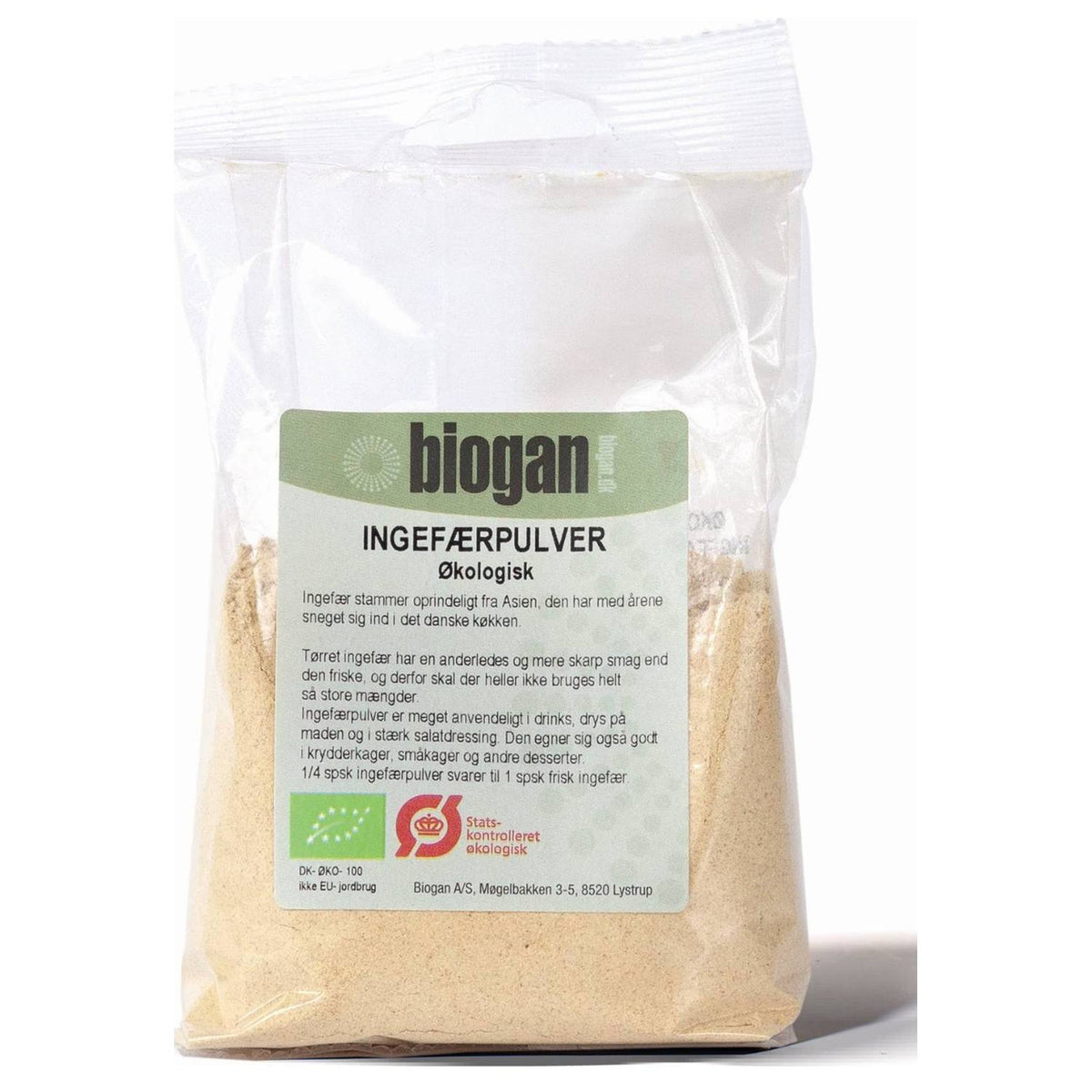 Pakke med 100 gram økologisk ingefærpulver fra Biogan