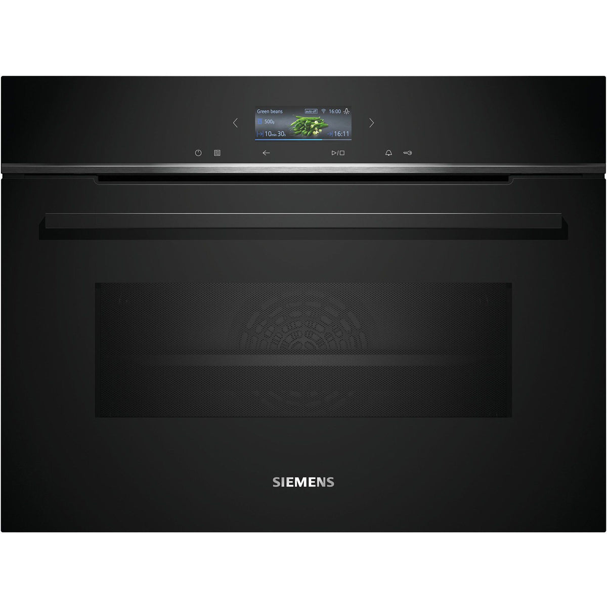 Sort Siemens iQ700 CM724G1B1 kompakt ovn med integreret mikrobølgeovn
