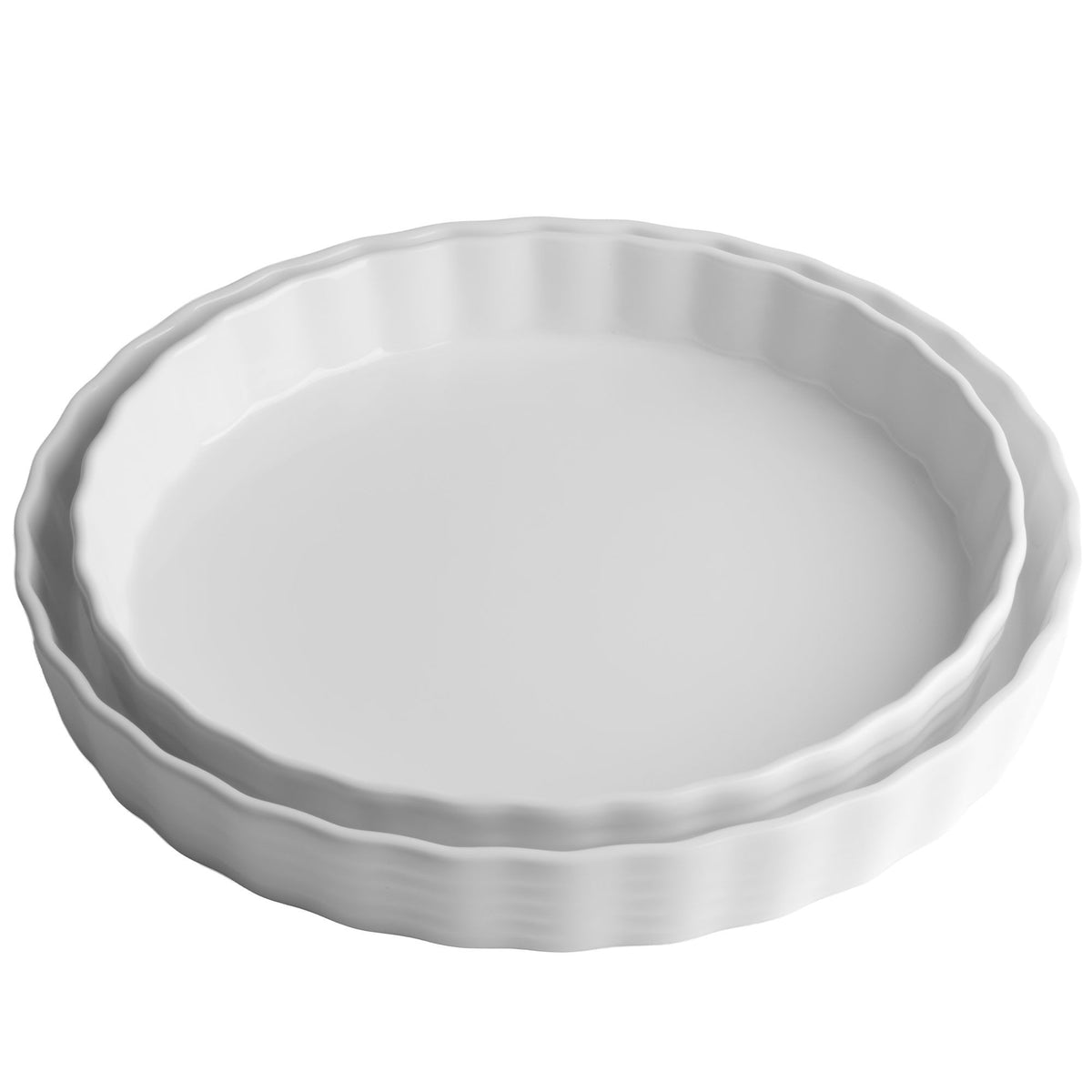 Mareld sæt med to hvide pajforme i porcelæn med bølget kant