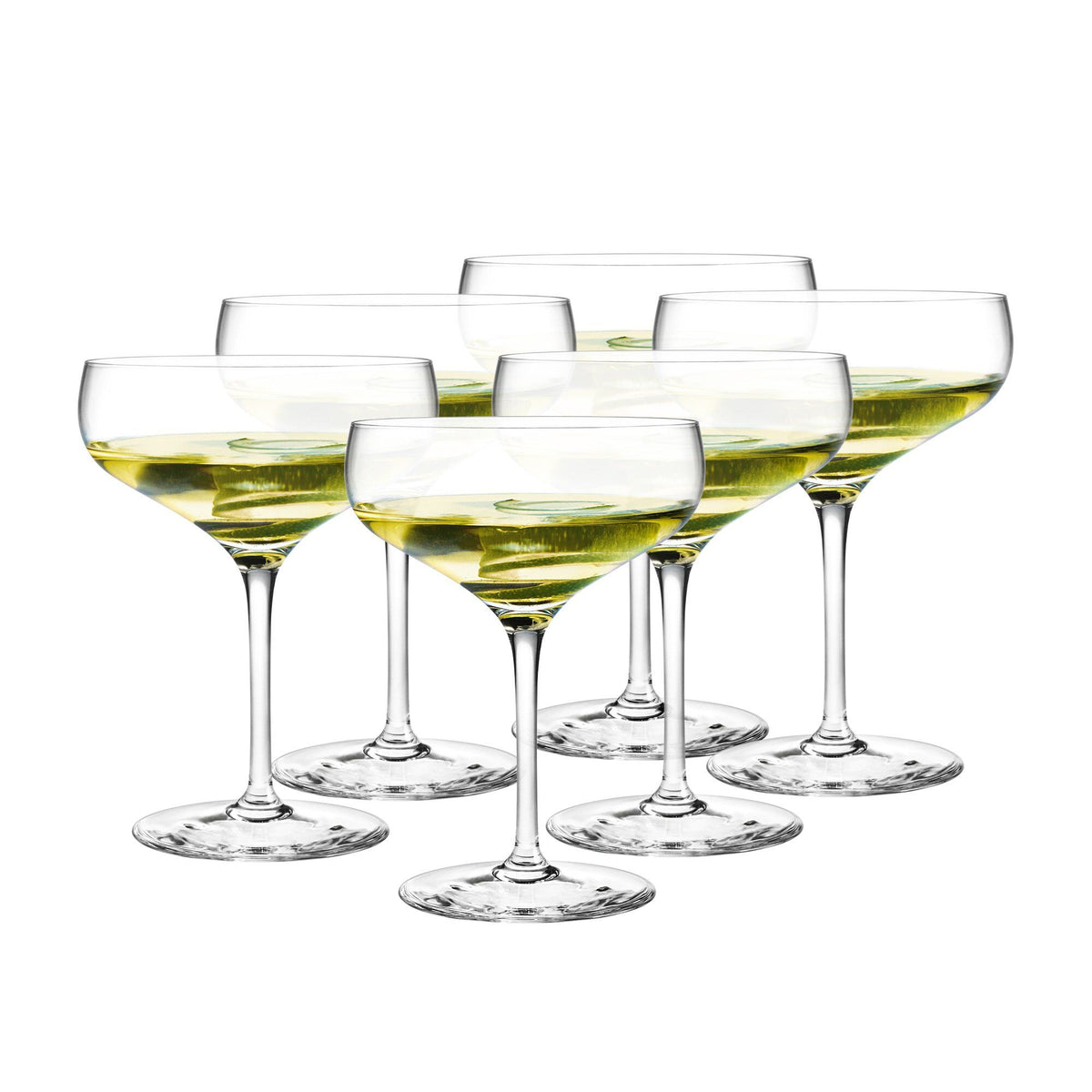 Seks klare Holmegaard Cabernet cocktailglas på 29 cl, designet af Peter Svarrer