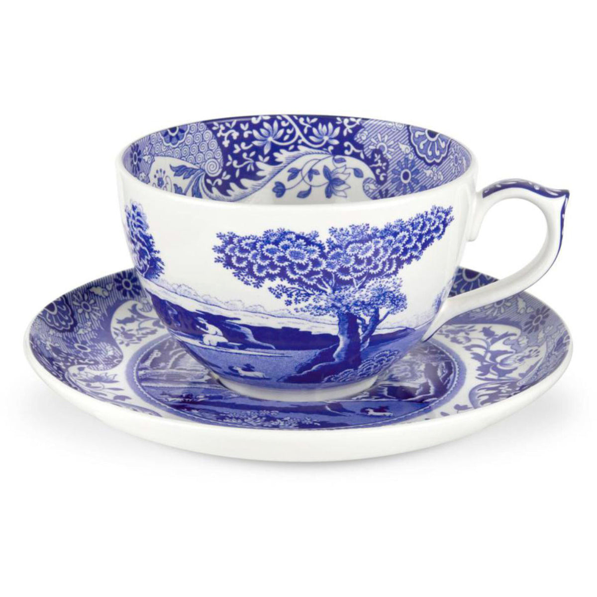 Spode Blue Italian jumbokop med underkop i porcelæn med blåt og hvidt Imari-mønster