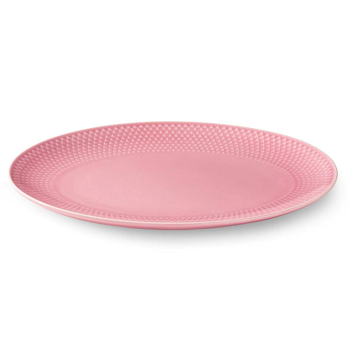 Ovalt rosa serveringsfad fra Lyngby Porcelæn, Rhombe Color-serien