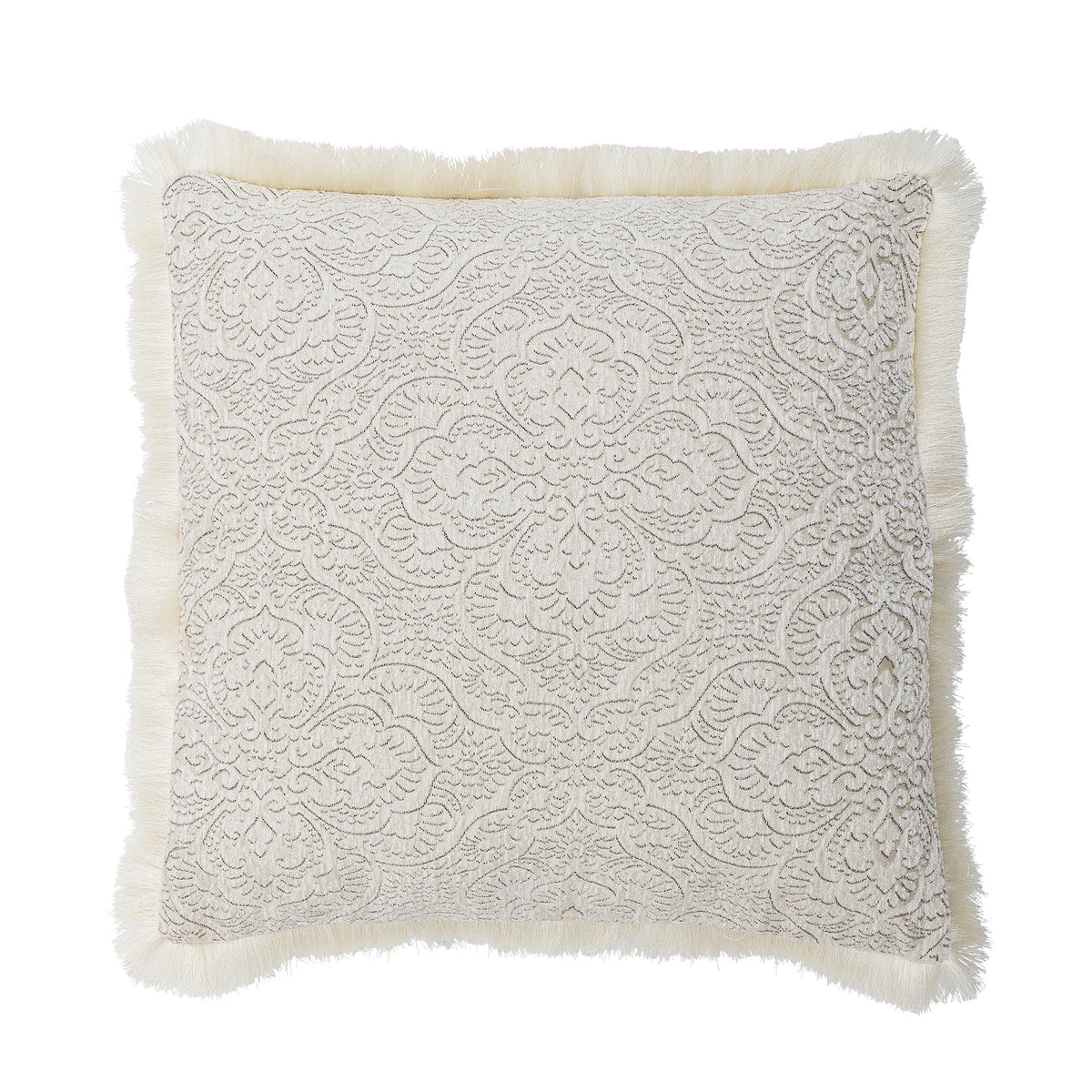 Firkantet pude i naturfarvet polyester med frynser, Cabrie fra Bloomingville