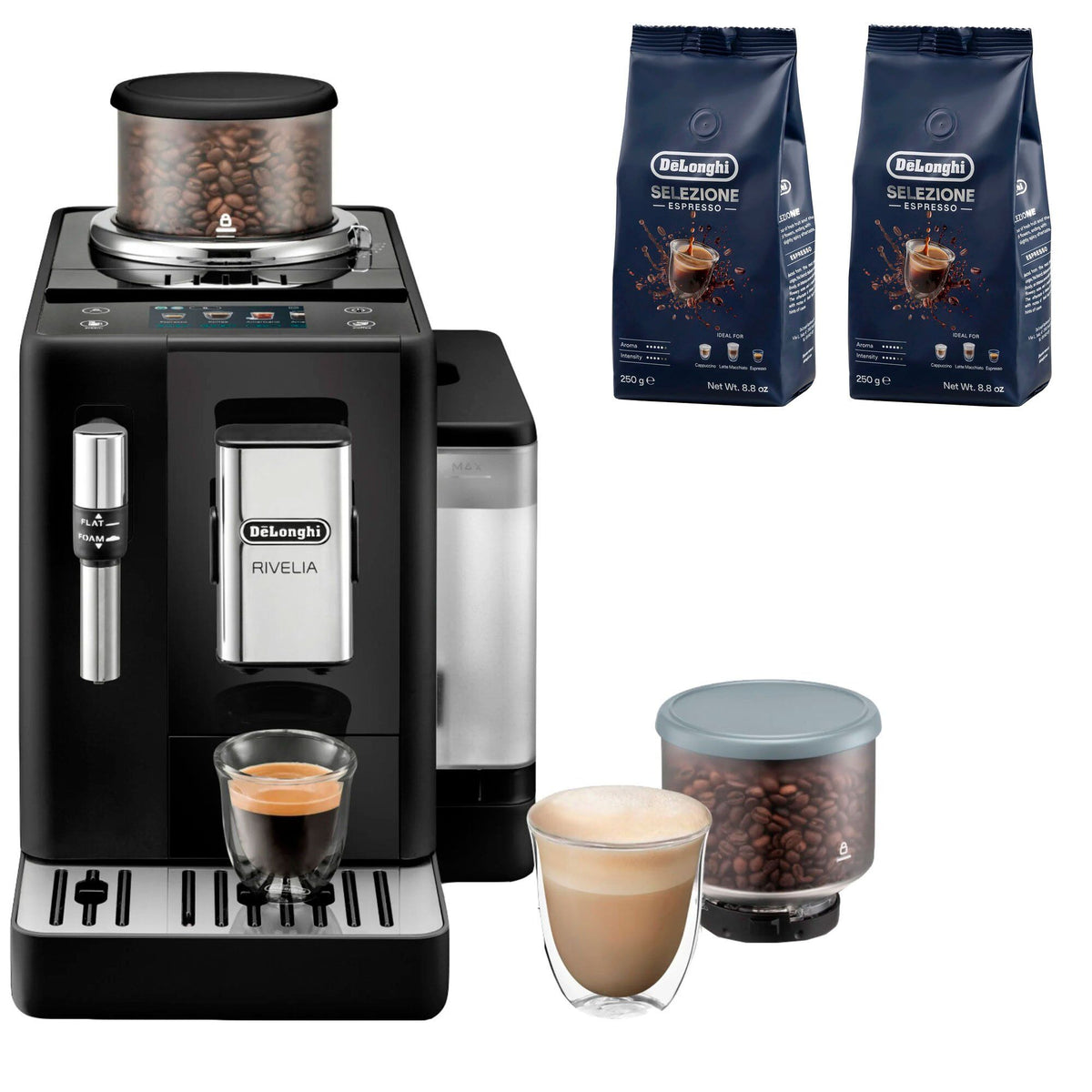 De'Longhi Rivelia fuldautomatisk kaffemaskine DLSC600 med to poser kaffebønner