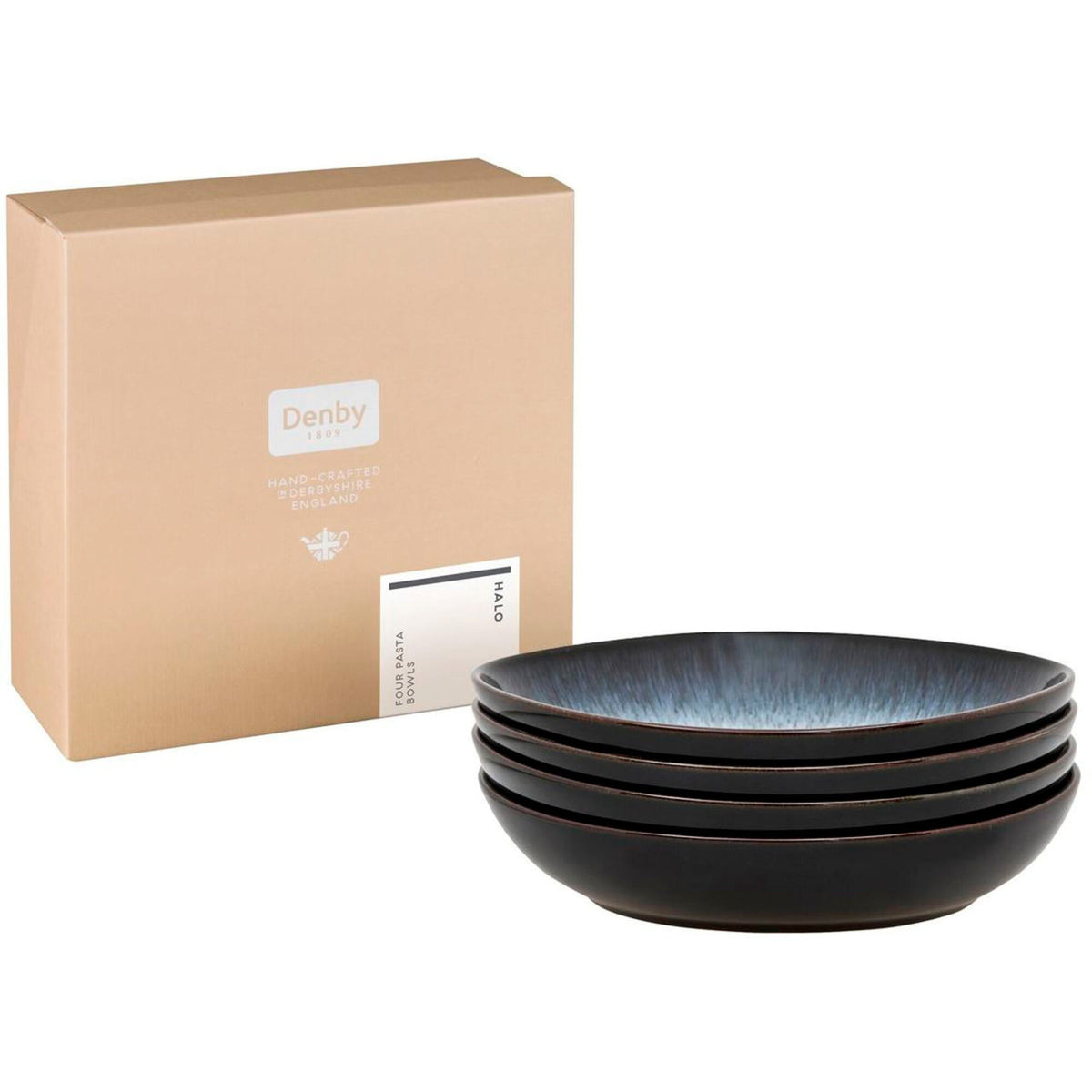 Sæt med fire Denby Halo pastatallerkener med dyb form