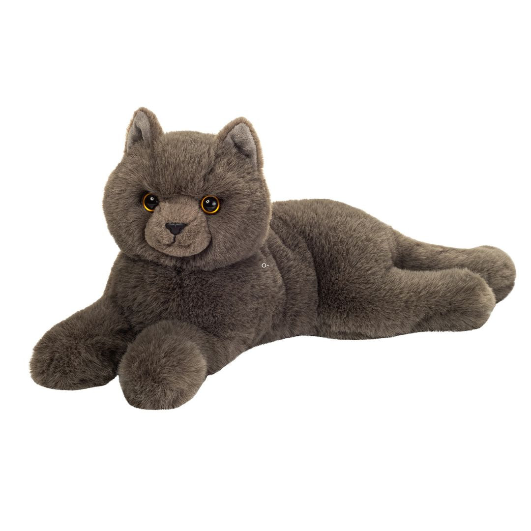 Liggende grå Karteuser-kattebamse med klare øjne fra Teddy Hermann